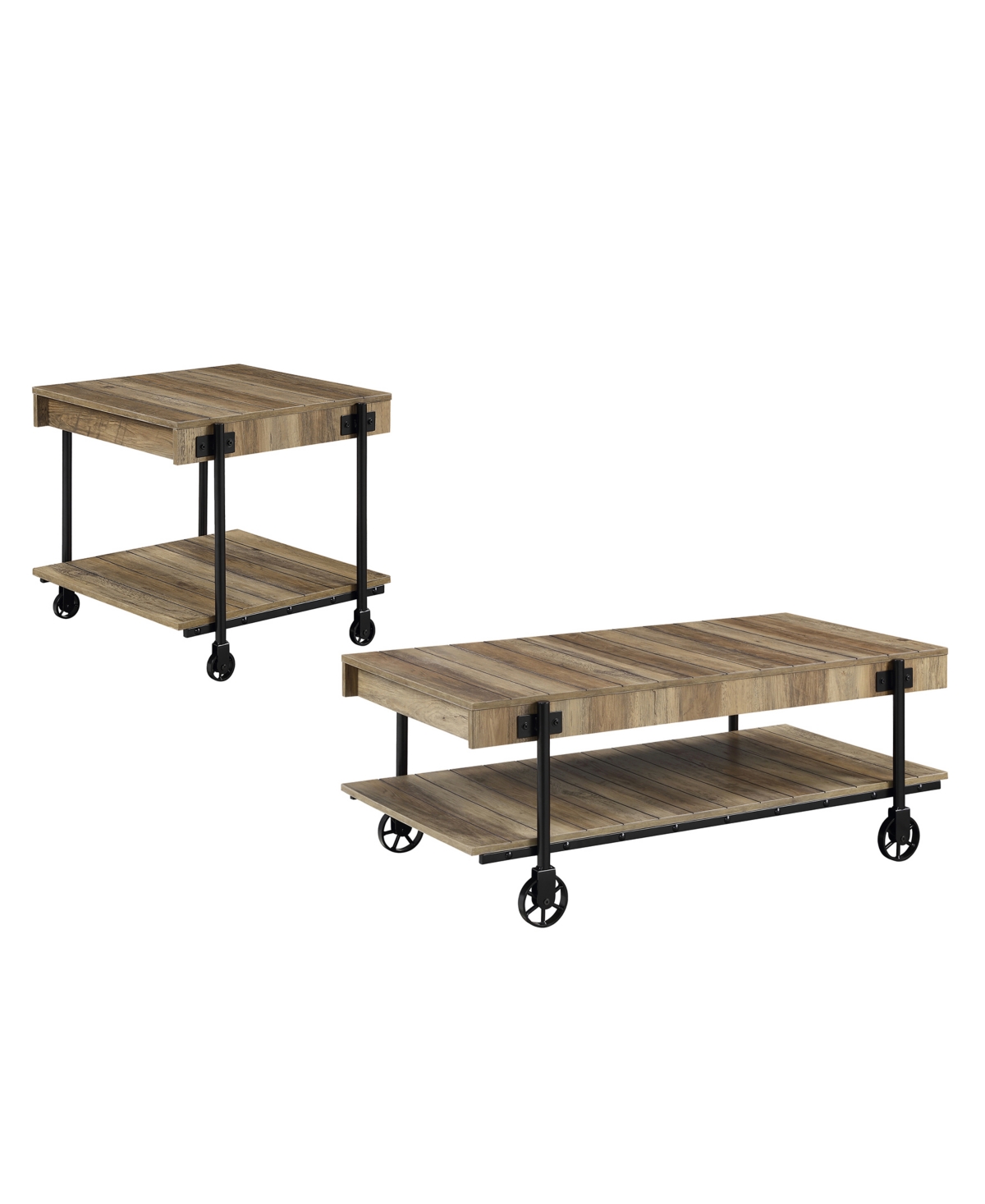 Furniture Of America Luther 2 Piece Steel Industrial Coffee End Table Set In Black And Rustic Oak