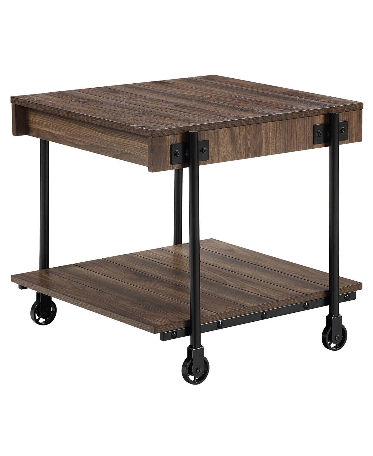 Furniture Of America Luther 22" Steel Industrial End Table In Black And Dark Walnut
