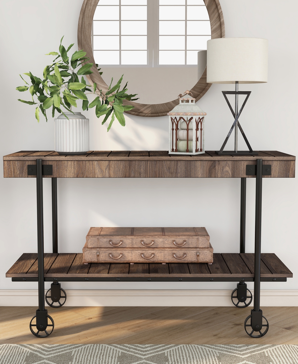 Furniture of America Luther Steel Rectangle Sofa Table - Black and Dark Walnut