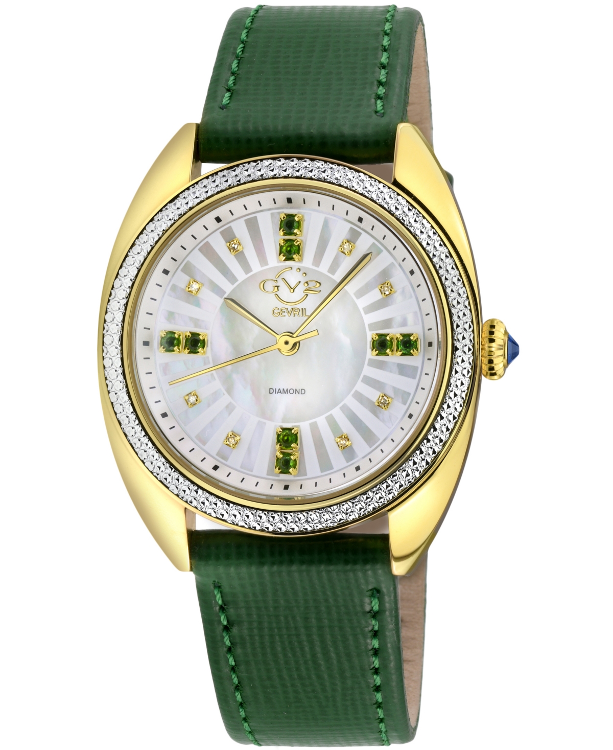 Gv2 By Gevril Women's Palermo Swiss Quartz Green Leather Watch 35mm In Gold
