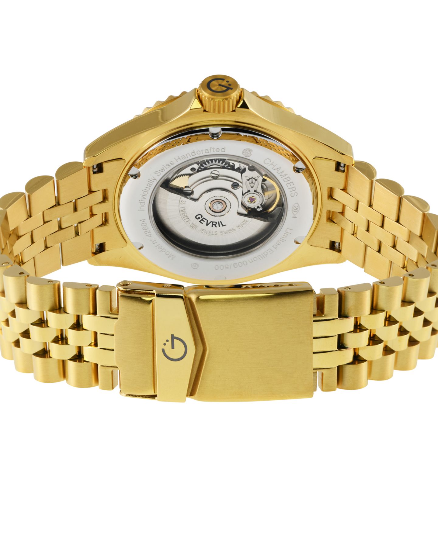 Мужские часы Gevril Chambers Swiss Automatic IP 316L Stainless Steel Bracelet Watch, цвет: Золотой — фото 3