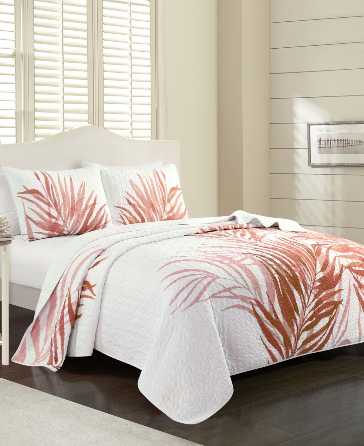 Elise And James Home Palm Leaf Tropical Jungle 3-piece Quilt Set, Queen In Coral
