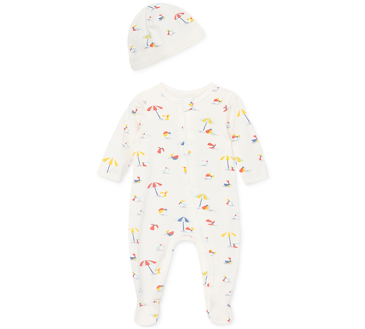 Focus Little Me Baby Boys Or Baby Girls Printed Footie And Hat, 2 Piece Set In White