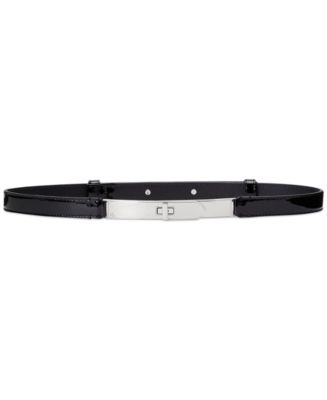 Black Leather Turn Lock Skinny Belt Silver Hardware Minimalist Designer Style Buy Black Skinny Belt For Women Dress - LeatherBeltsOnline.com main image 2