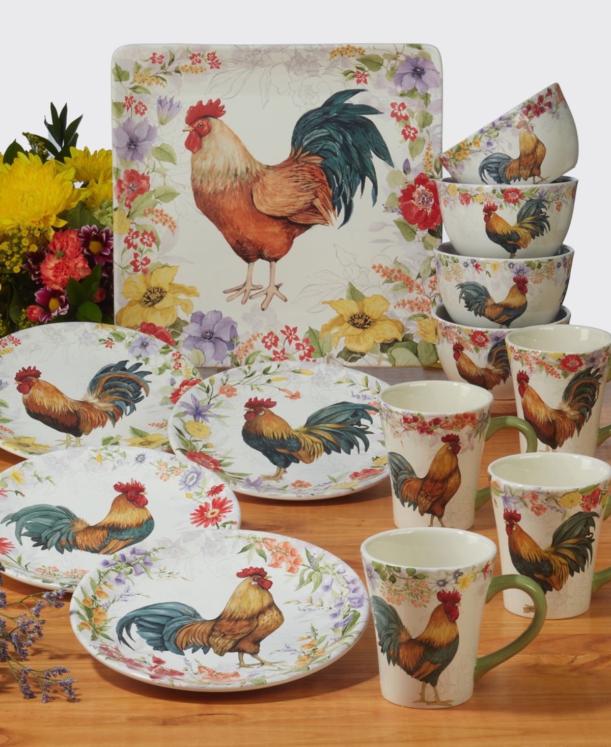 Certified International Floral Rooster Set of 4 Mug oz