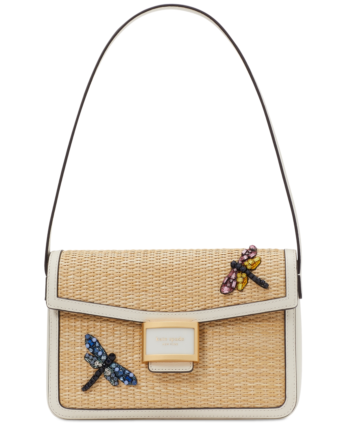Kate Spade New York Katy Dragonfly Embellished Straw Small Shoulder Bag