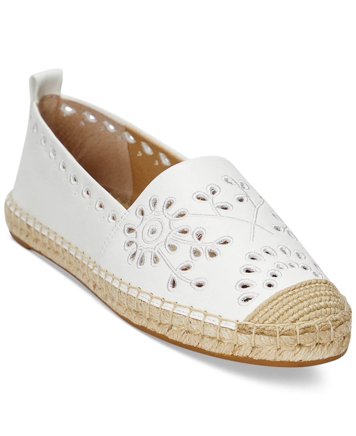Ralph Lauren Lauren  Cameryn Iii Eyelet Leather Espadrille Woman Espadrilles White Size 9.5 Soft Leat In Snow White