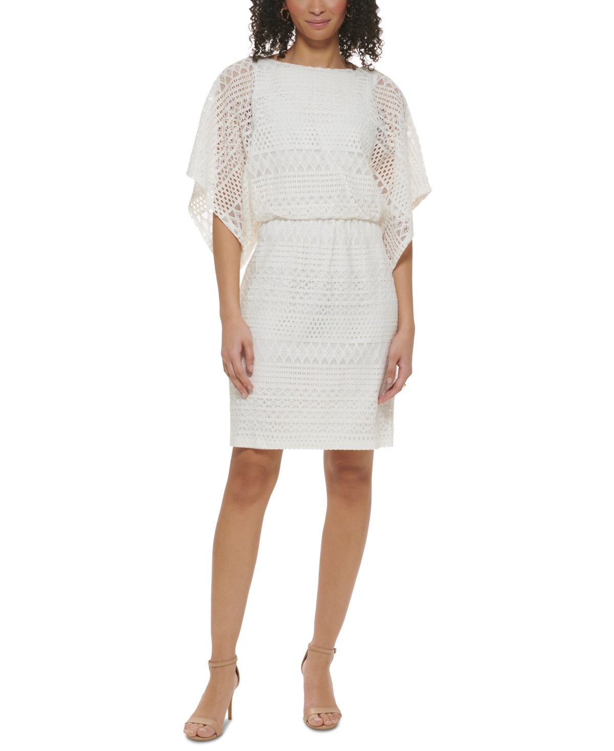 Jessica Howard Women's Lace Boat-neck Blouson Dress In Ivory