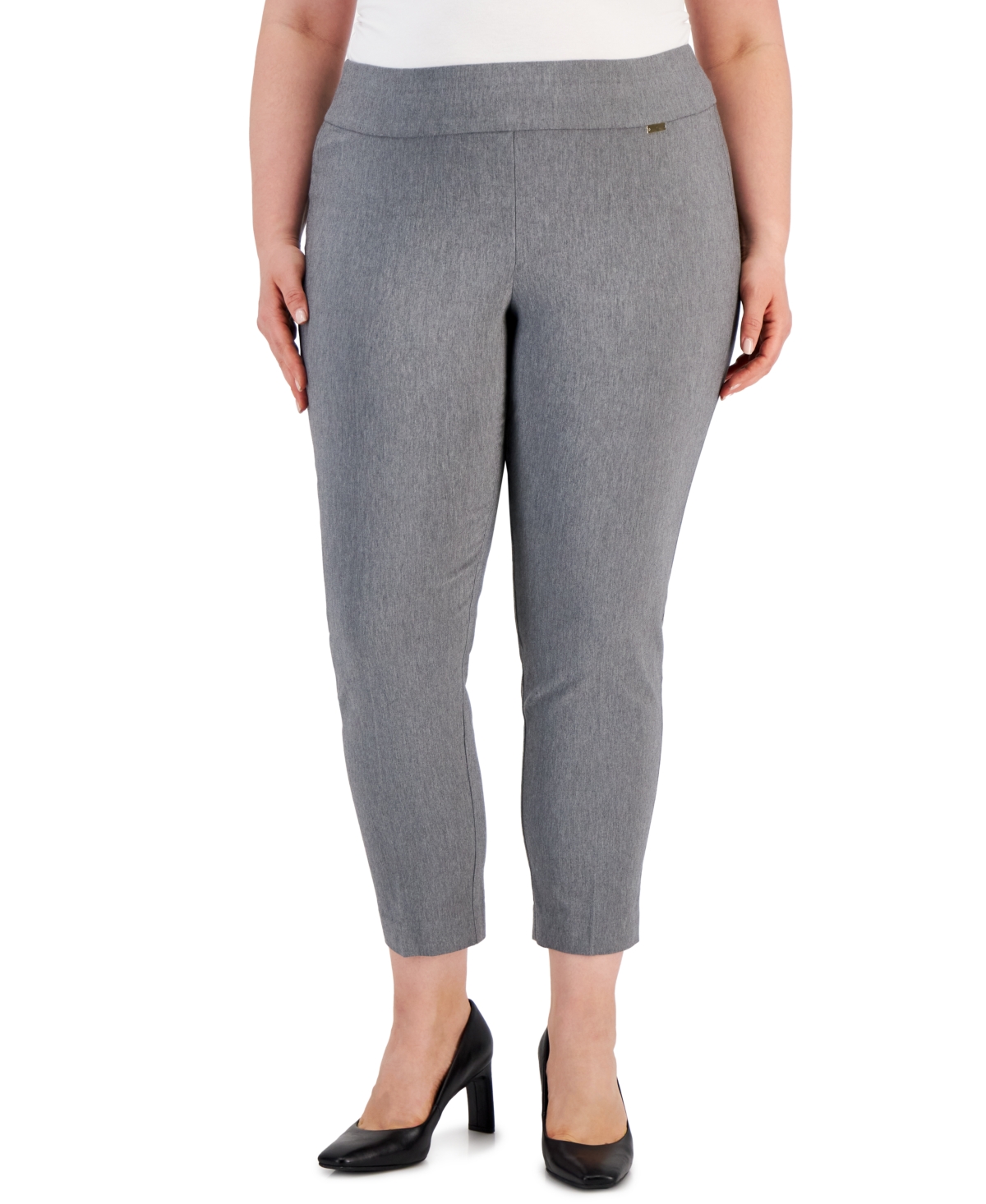 Inc International Concepts Plus Size Bengaline Skinny Pants, Created For Macy's In Mid Heather Grey