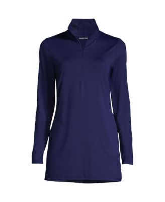Lands' End Women's Long Quarter Zip Long Sleeve Tunic Rash Guard