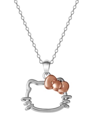 Macy's - Hello Kitty Silhouette 18" Pendant Necklace in Sterling Silver & 18k Rose Gold-Plate