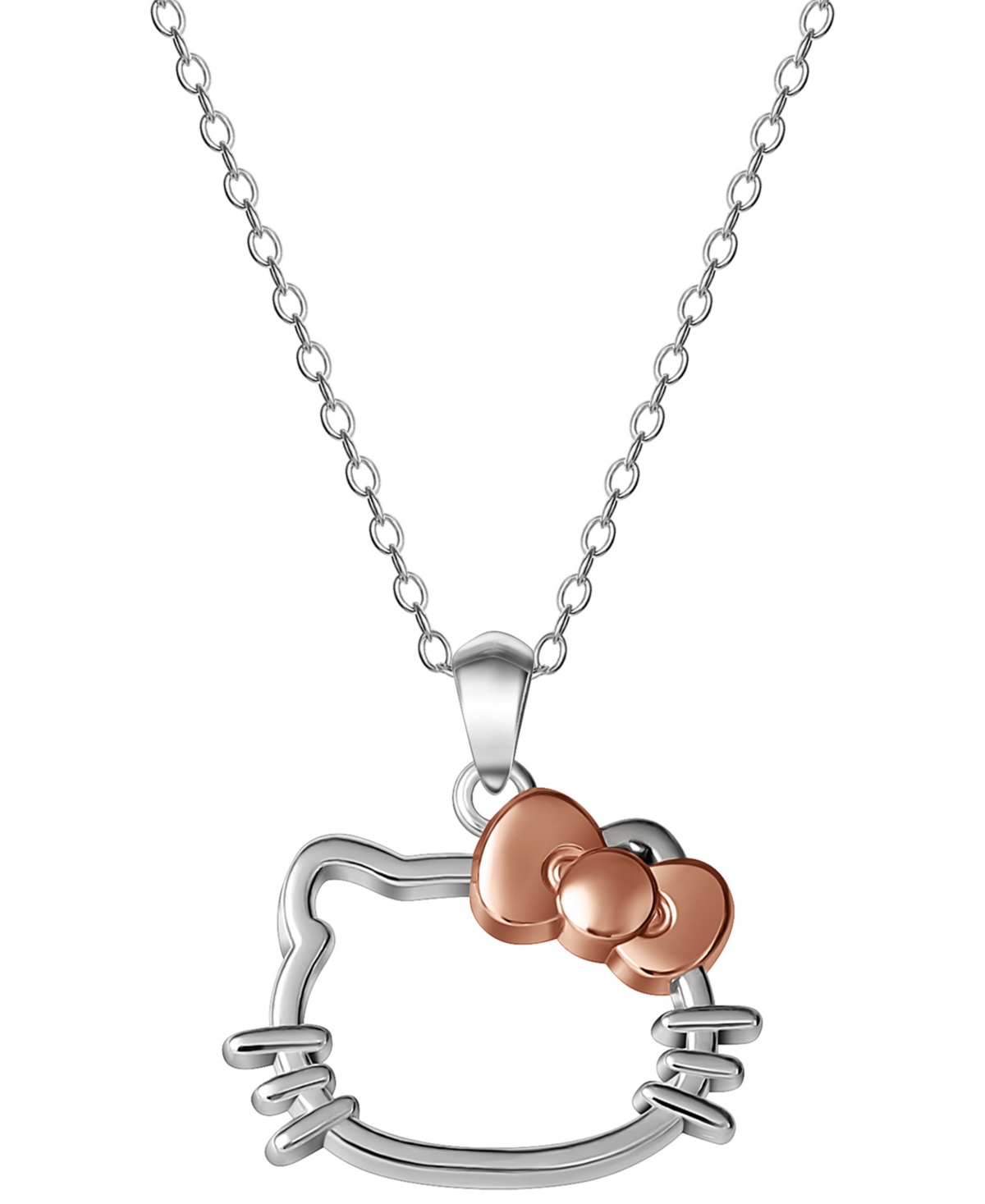 Giani Bernini Hello Kitty Silhouette 18" Pendant Necklace In Sterling Silver & 18k Rose Gold-plate, Created For Ma