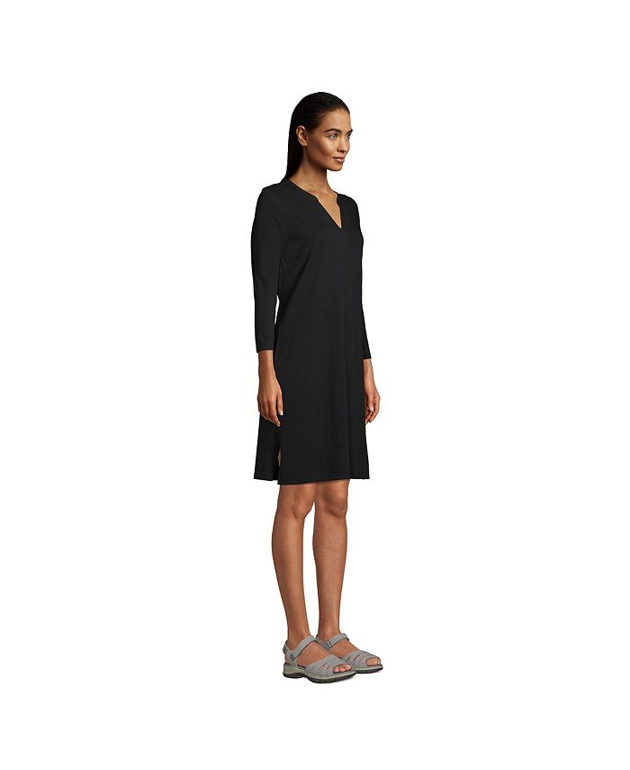 Lands' End Women's Cotton Jersey Vneck 3/4 Sleeve Swim Coverup Dress