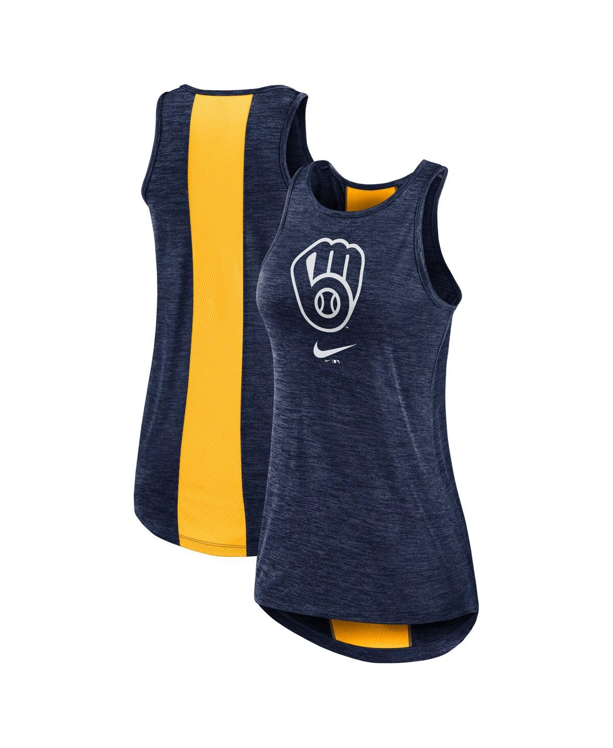 Shop Nike Women's  Navy Milwaukee Brewers Right Mix High Neck Tank Top