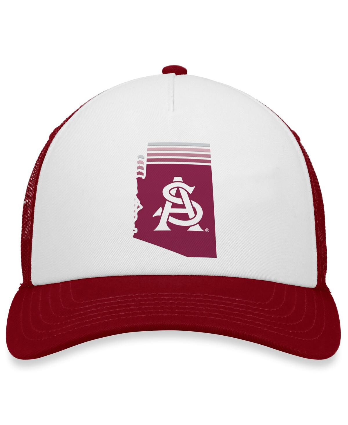 Top Of The World Men's  White, Maroon Arizona State Sun Devils Tone Down Trucker Snapback Hat In White,maroon