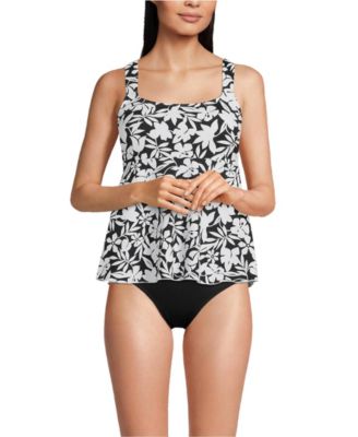 Women's Long Torso Adjustable Scoop Neck Flutter Tankini Top