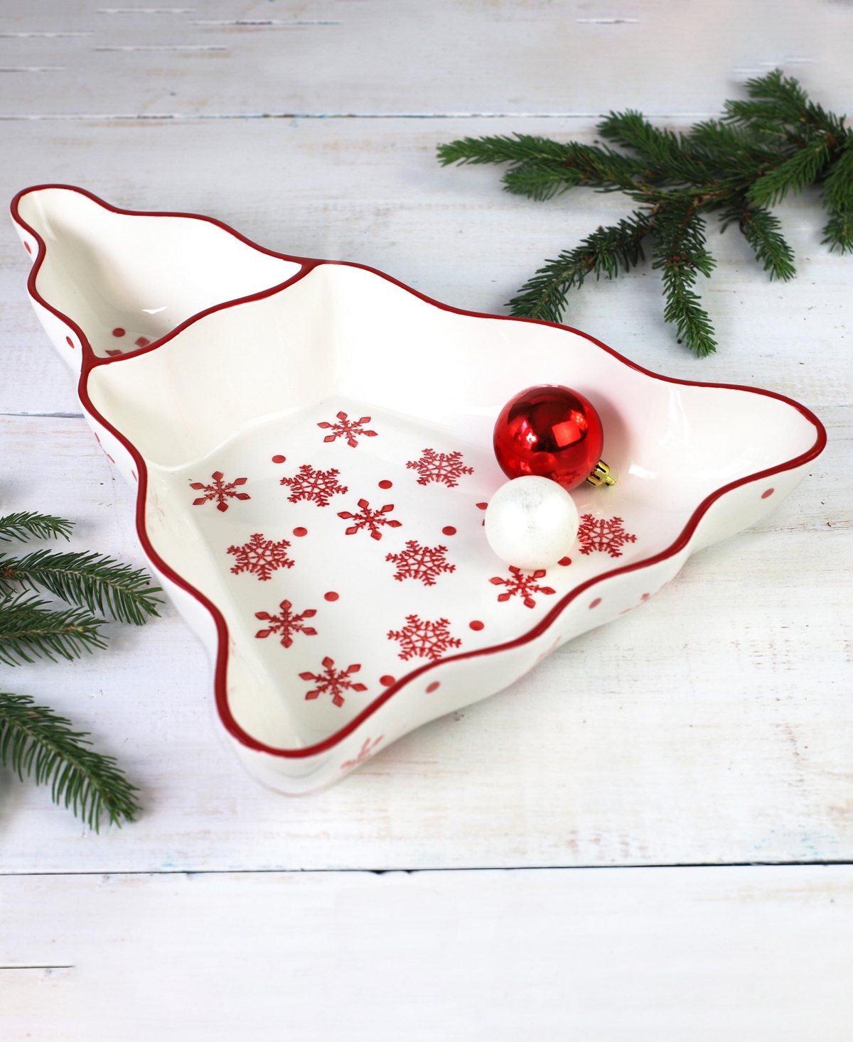 Euro Ceramica Winterfest Chip & Dip Tree Platter In Multi