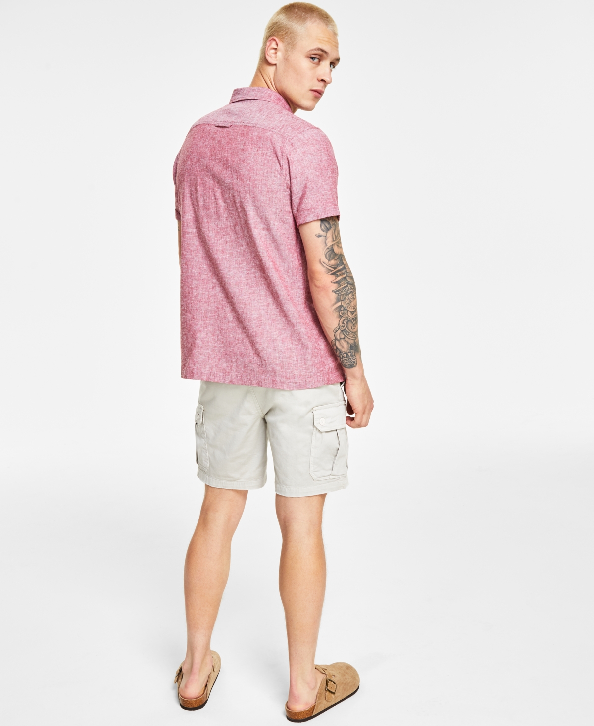 Shop Sun + Stone Men's Blake Linen Chambray Short Sleeve Button-front Shirt, Created For Macy's In Fin