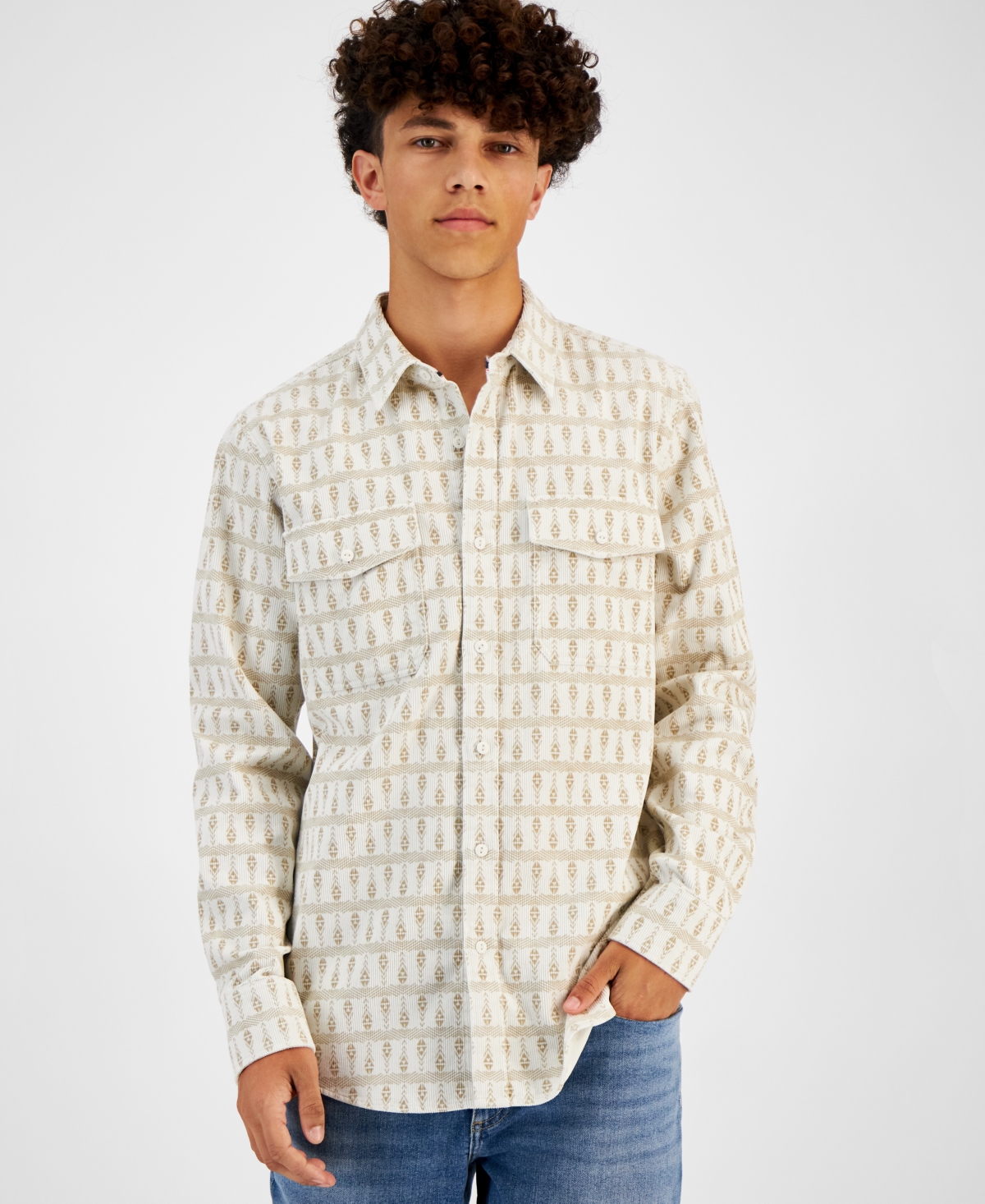 Sun + Stone Men's Yohaan Printed Corduroy Shirt, Created For Macy's In Vintage White