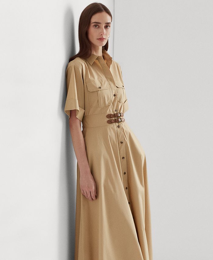 Lauren Ralph Lauren Women's Buckle-Trim Cotton-Blend Shirtdress - Macy's
