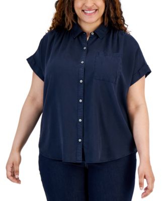 Style & Co - Plus Size Pleated-Back Rolled-Cuff Button-Up Shirt