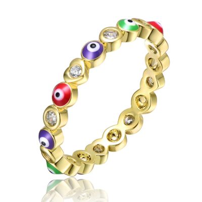 14k Gold Plated with Cubic Zirconia Colorful Enamel Evil Stacking Ring