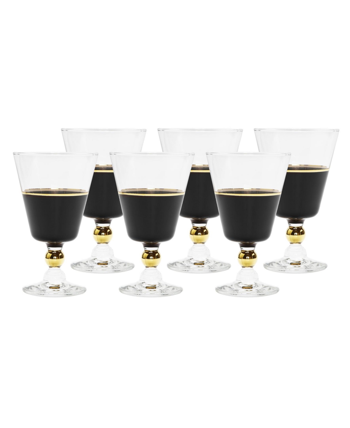 Classic Touch Black Water Glasses With Trim And Stem, Set Of 6