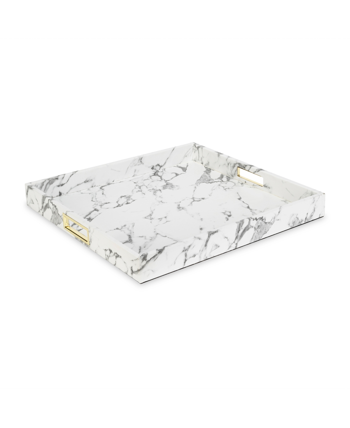 American Atelier Marble With Gold-tone Stainless Steel Handles Tray In White