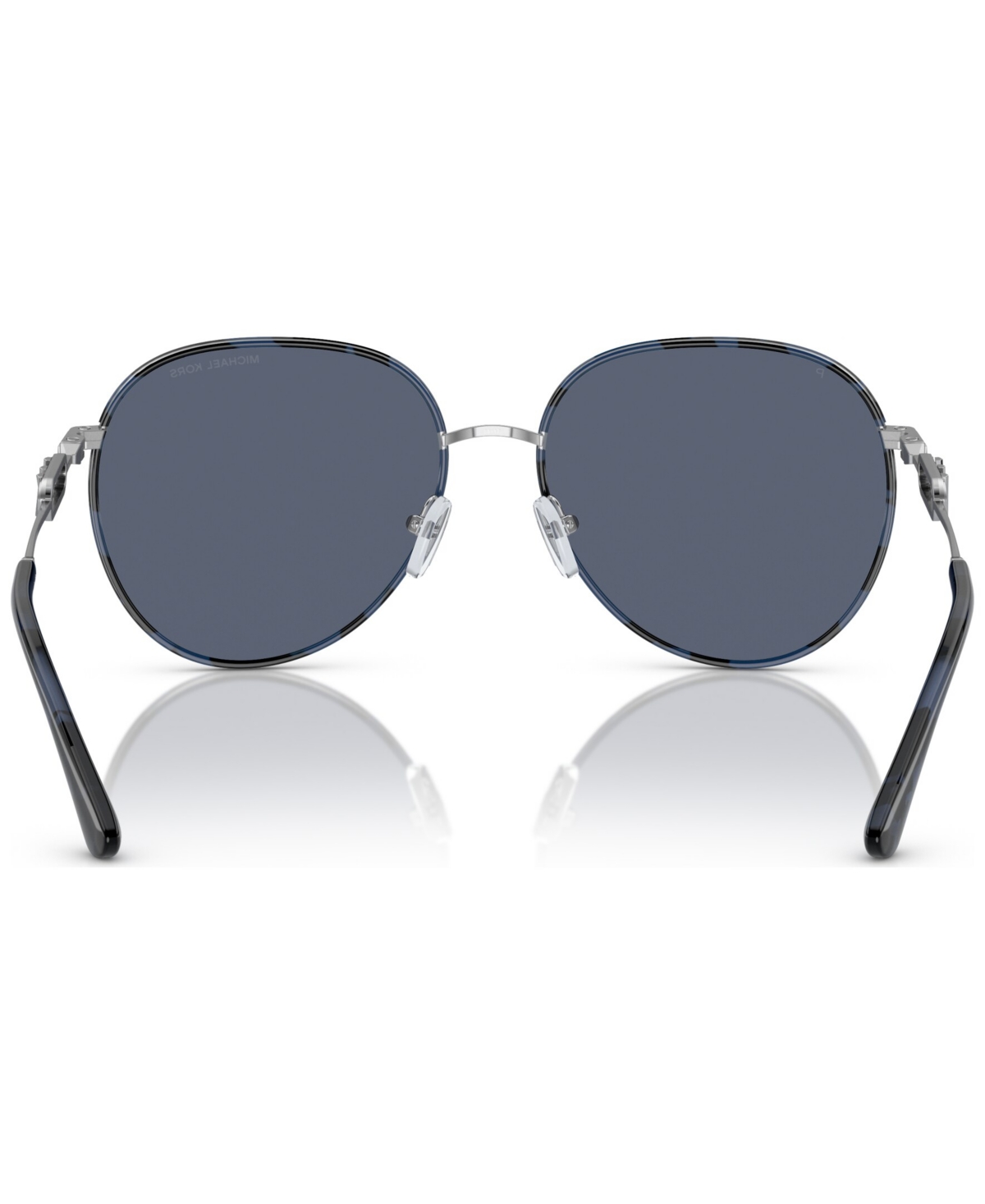 Shop Michael Kors Women's Polarized Sunglasses, Empire Aviator In Silver-tone,blue Tortoise