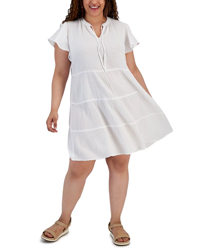 Macy's all white plus sale size dresses