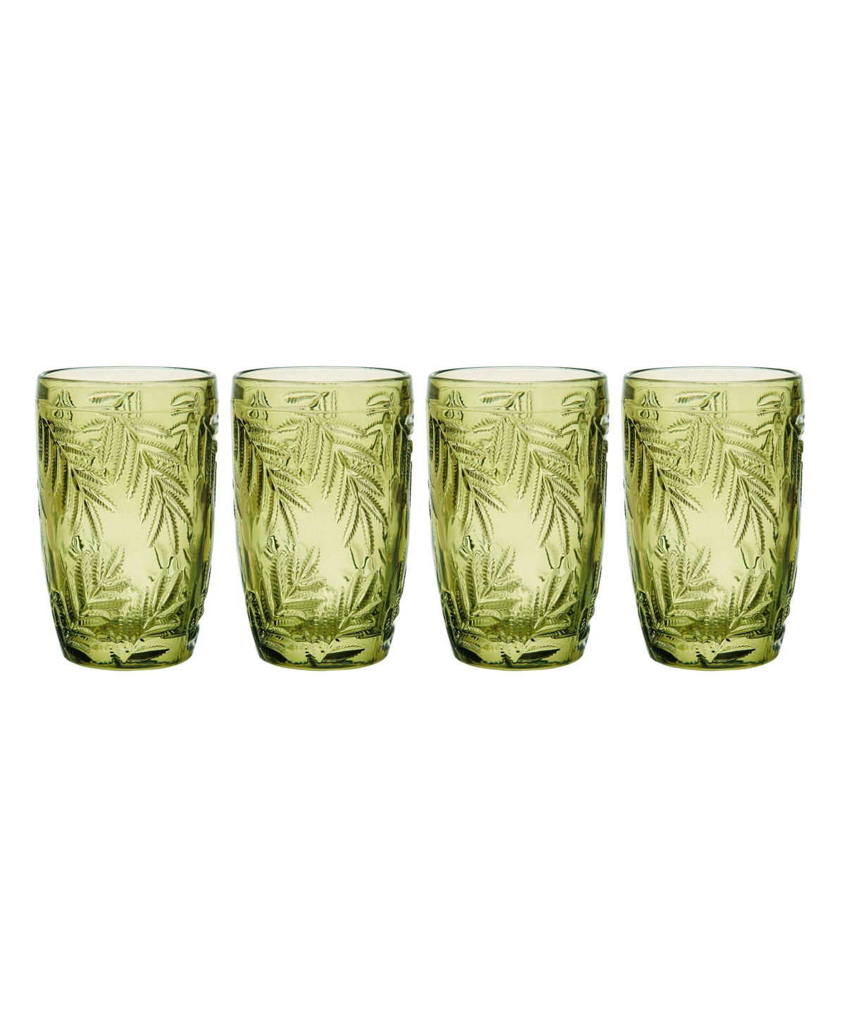 Fitz And Floyd Villa Palm 13-oz Highball Glasses 4-piece Set In Green