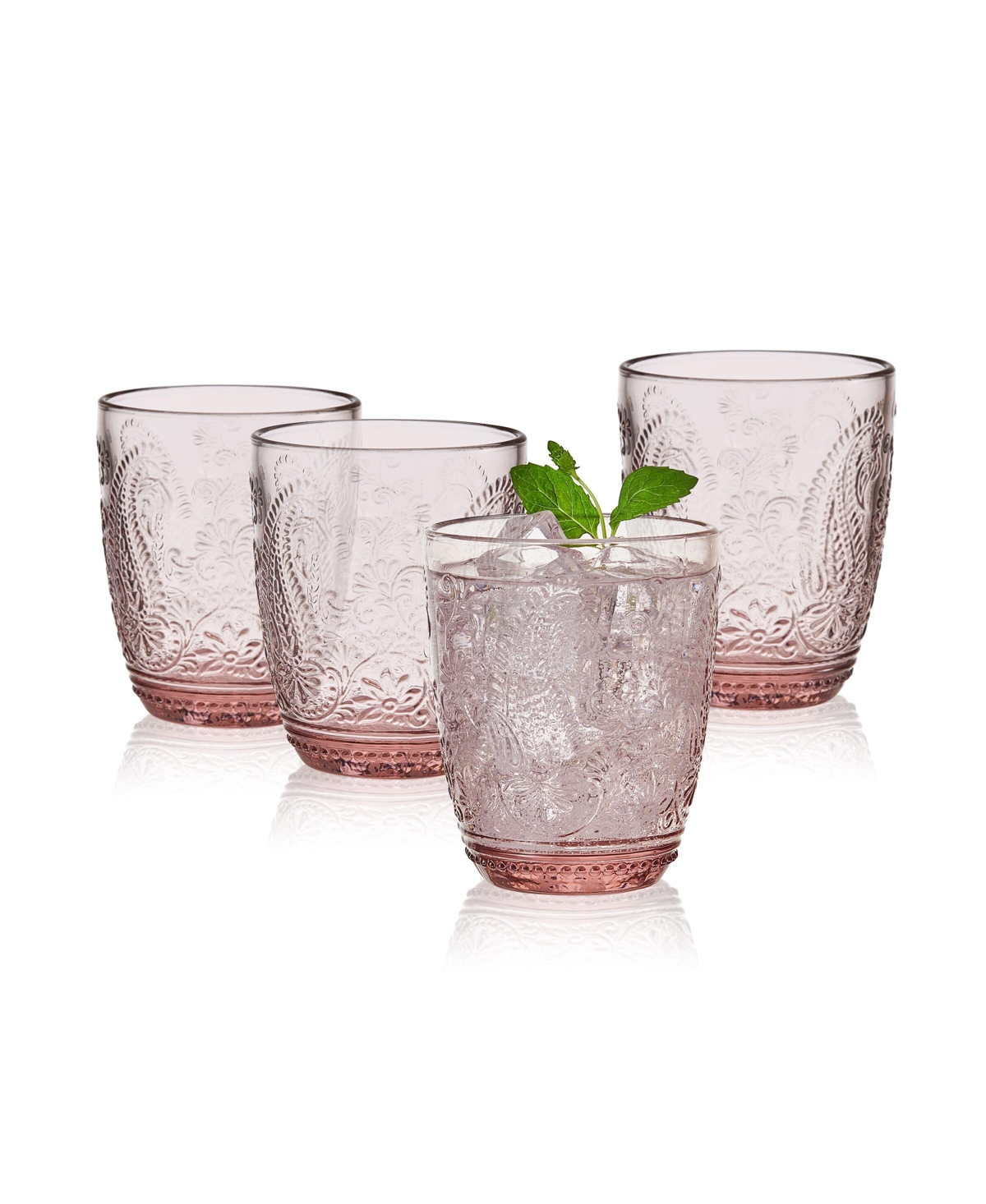 Fitz And Floyd Maddi 10-oz Double Old Fashioned Glasses 4-piece Set In Blush