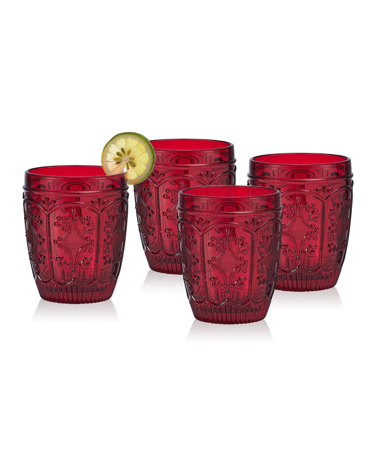 Fitz And Floyd Trestle 10-oz Double Old Fashioned Glasses 4-piece Set In Red