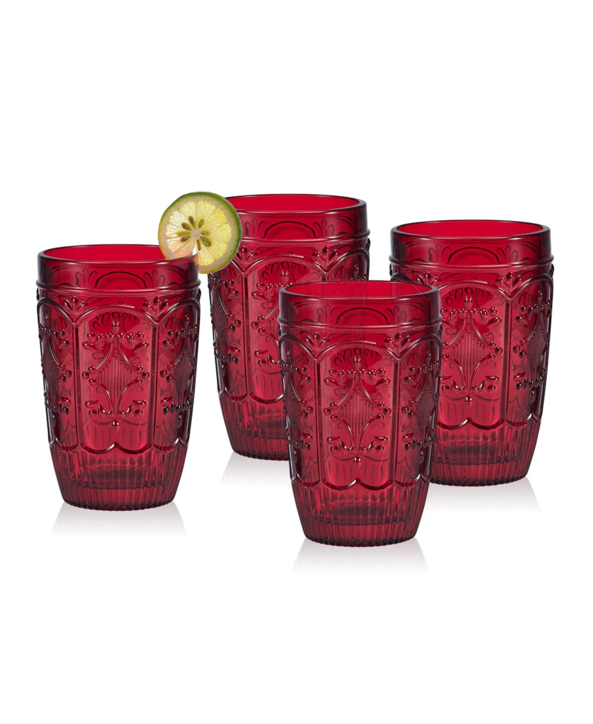 Fitz And Floyd Trestle 12-oz Highball Glasses 4-piece Set In Red
