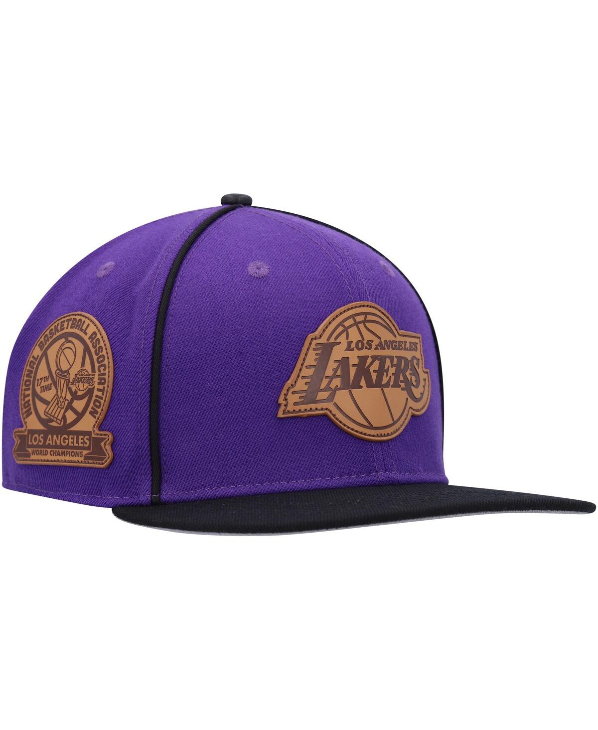 Shop Pro Standard Men's  Purple, Black Los Angeles Lakers Heritage Leather Patch Snapback Hat In Purple,black