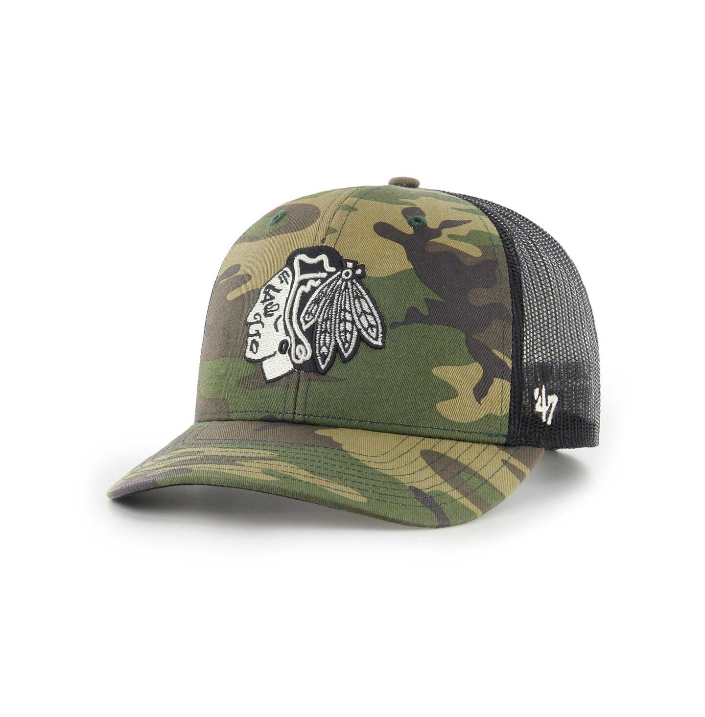 Мужская кепка '47 Brand Camo, Black Chicago Blackhawks Trucker Snapback Hat — фото 2