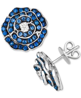 Denim Ombr&eacute; (1-1/2 ct. t.w.) & Nude Diamond (1/10 ct. t.w.) Flower Stud Earrings in 14k White Gold