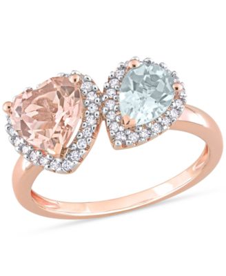 Macy's - Morganite (1-1/10 ct. t.w.), Aquamarine (5/8 ct. t.w.), & Diamond (1/5 ct. t.w.) Two-Stone Ring in 14k Rose Gold