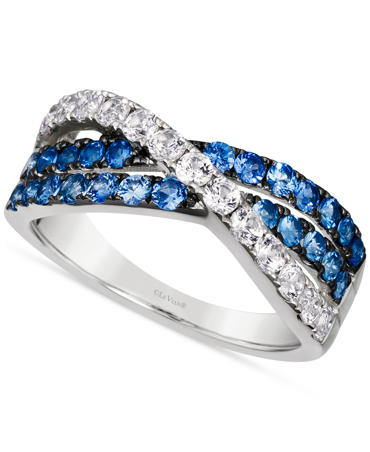 Le Vian Denim Ombre (3/4 Ct. T.w.) & White Sapphire (5/8 Ct. T.w.) Crossover Ring In 14k White Gold In K Vanilla Gold Ring