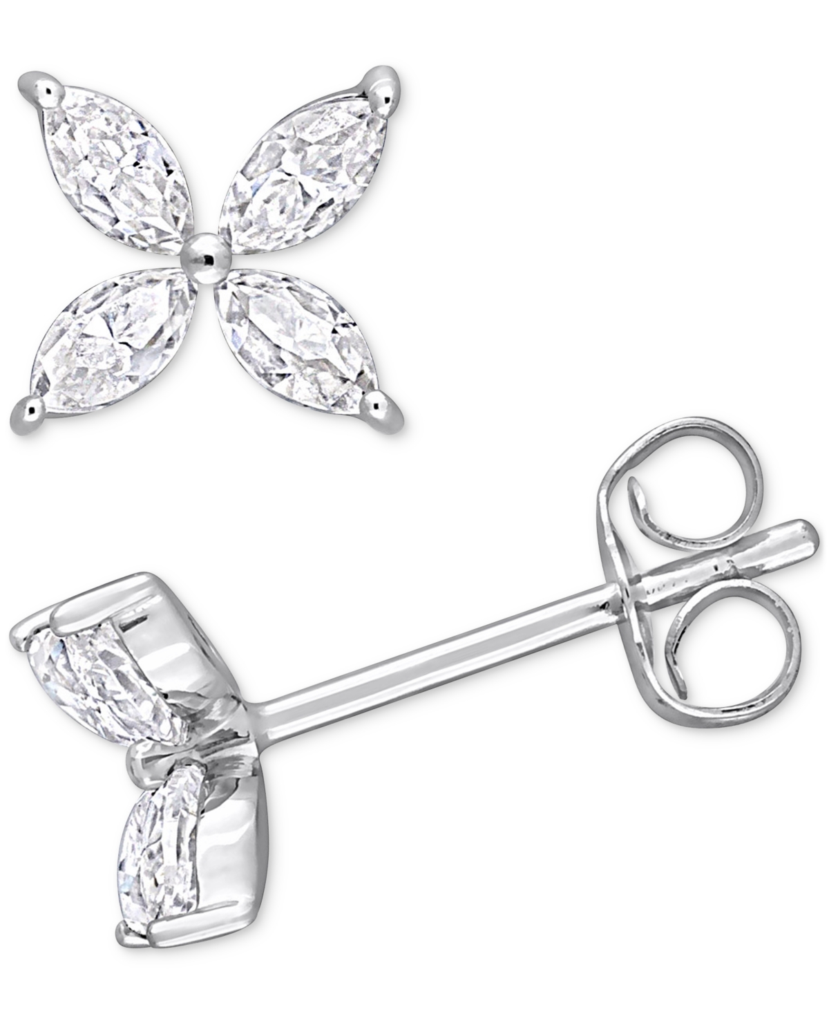 Macy's Lab-grown Moissanite Flower Stud Earrings (3/4 Ct. T.w.) In 10k White Gold In Moissanite