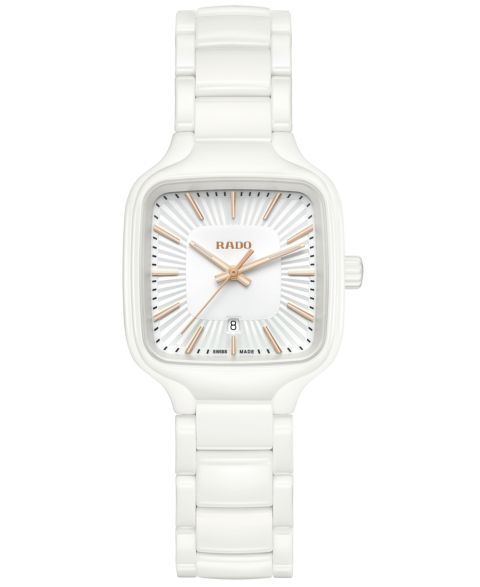 Женские часы Rado Swiss True Square White High-Tech Ceramic Bracelet Watch 29mm