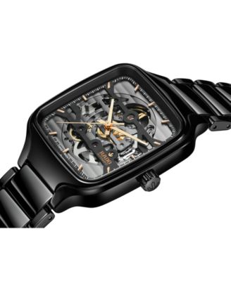 Unisex Swiss Automatic True Square Skeleton Black High-Tech Ceramic Bracelet Watch 38mm