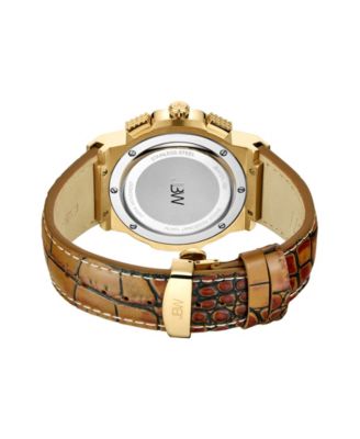 Men's Saxon Brown Leather Band Watch, 48mm