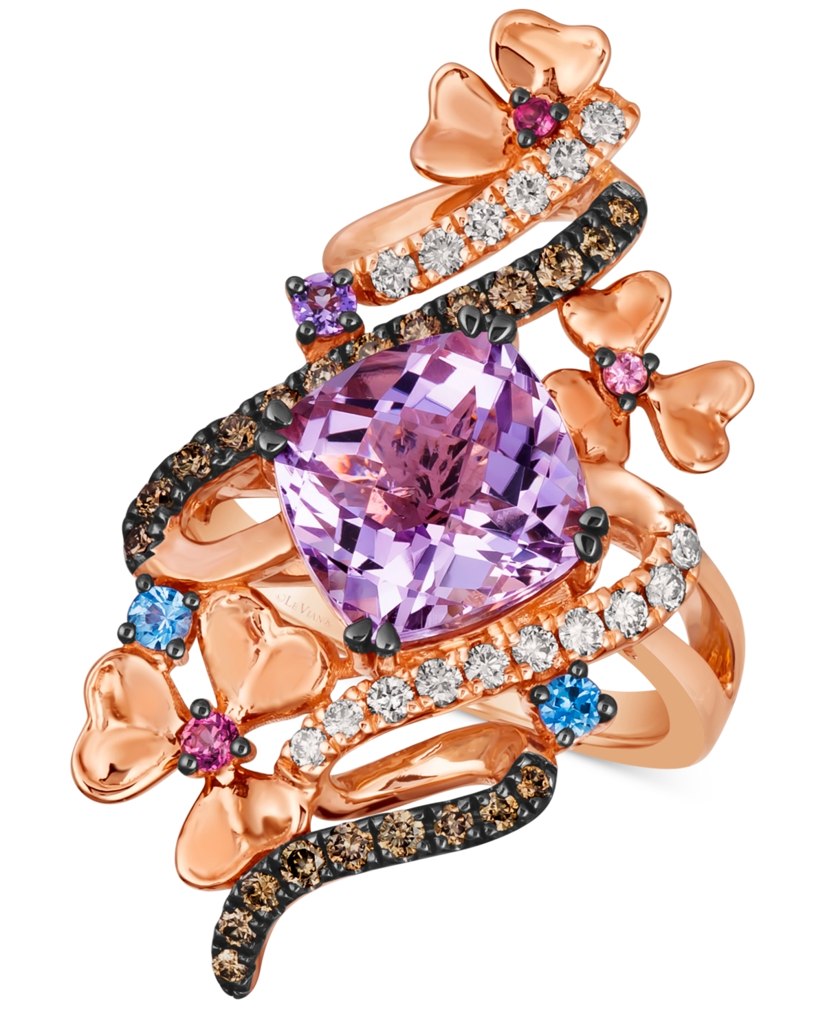 Le Vian Crazy Collection Multi-gemstone (4-3/8 Ct. T.w.) & Diamond (5/8 Ct. T.w.) Swirl Flower Statement Rin In K Strawberry Gold Ring