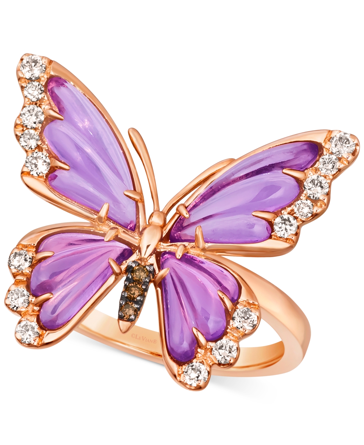 Le Vian Grape Amethyst (2-5/8 Ct. T.w.) & Diamond (1/4 Ct. T.w.) Butterfly Statement Ring In 14k Rose Gold In K Strawberry Gold Ring
