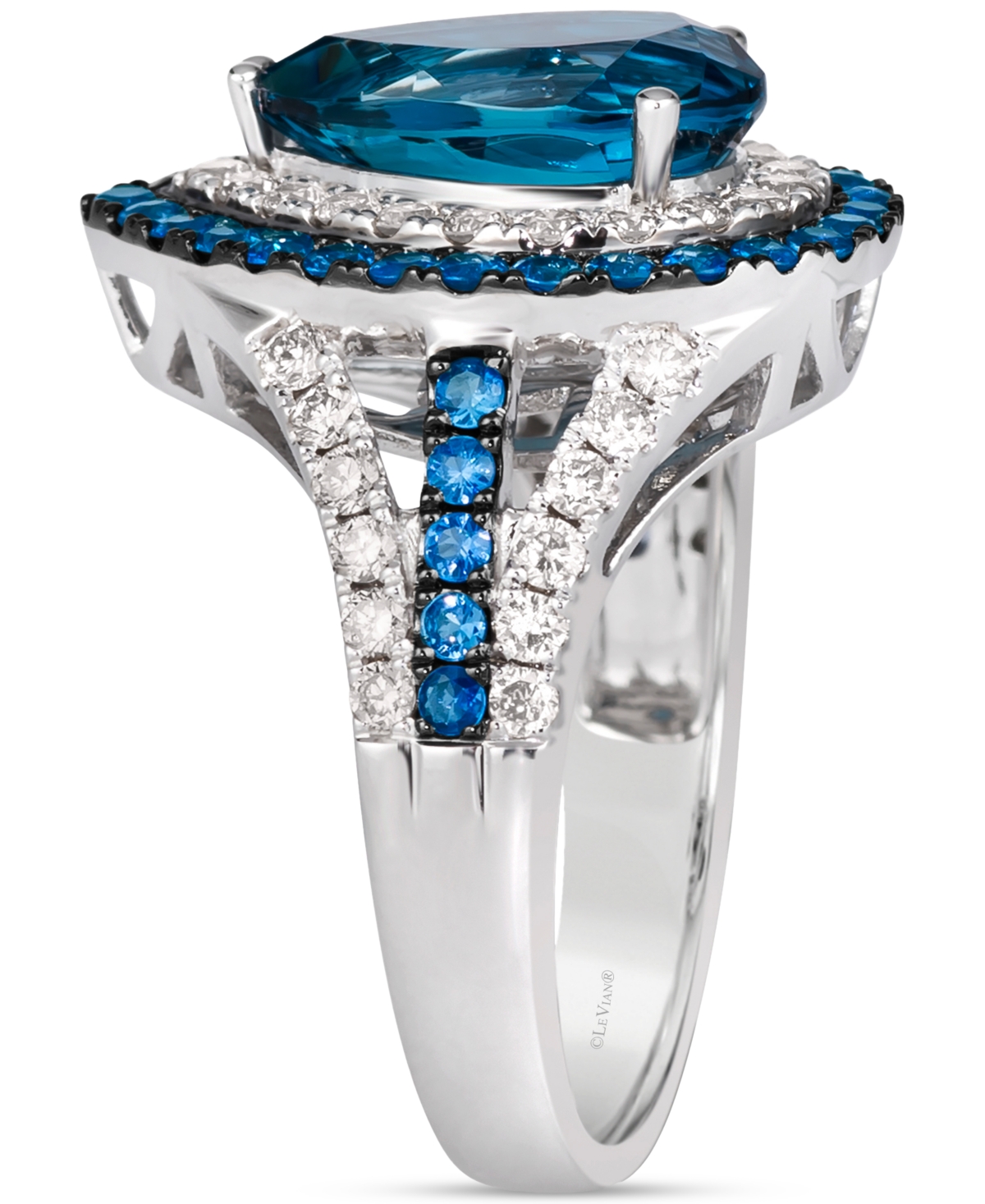 Le Vian Multi-Gemstone (3-3/4 ct. t.w.) & Nude Diamond (3/4 ct. t.w.) Double Halo Ring in 14k White Gold - 14K Vanilla Gold Ring