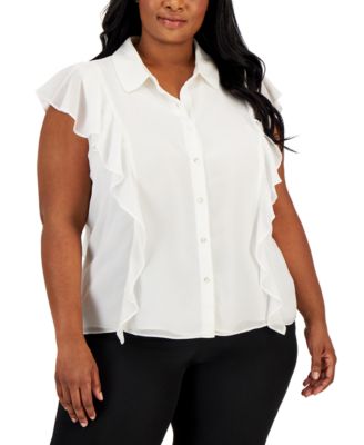 Calvin Klein - Plus Size Ruffle-Front Flutter-Sleeve Top
