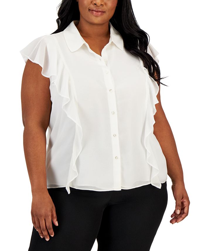 Calvin klein ruffle sleeve top hot sale