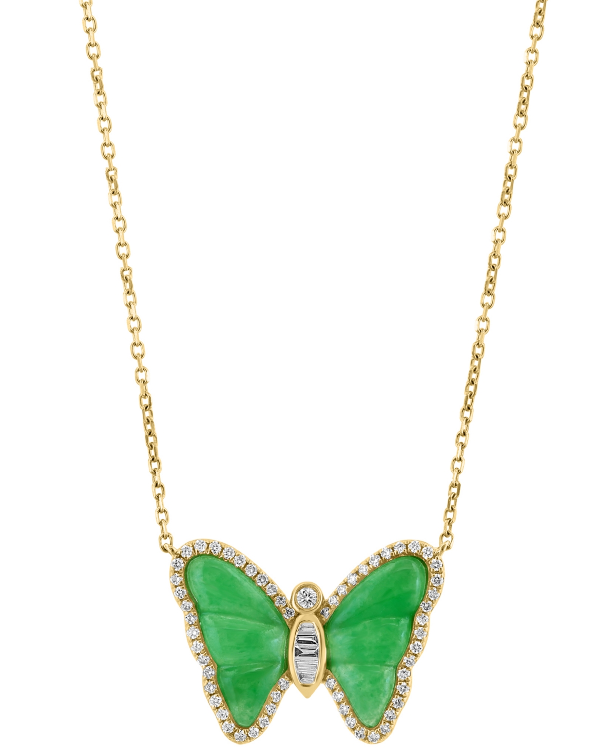Effy Collection Effy Dyed Jade & Diamond (1/4 Ct. T.w.) Butterfly 18" Pendant Necklace In 14k Gold