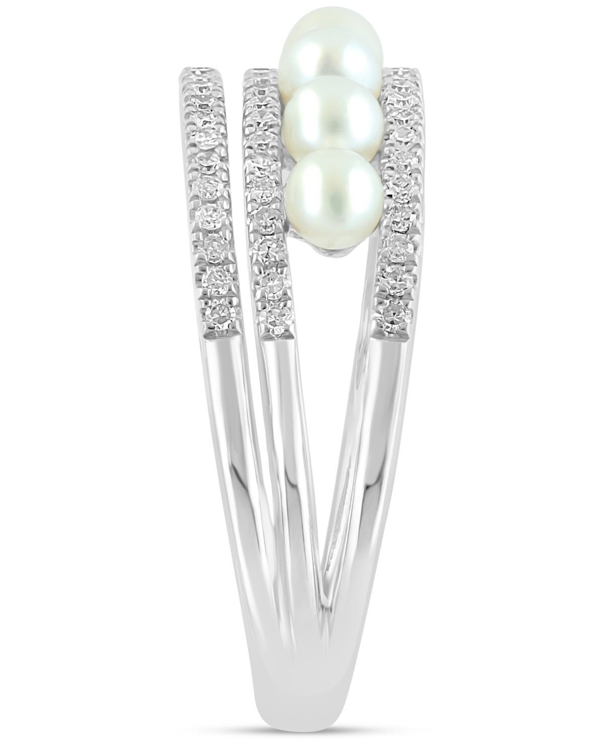 Effy Freshwater Pearl (3mm) & Diamond (1/3 ct. t.w.) Multirow Ring in 14k White Gold - 14K Gold